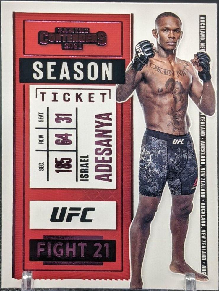 Israel Adesanya 2021 Panini Chronicles UFC Base Contenders Season Ticket #5 Pink