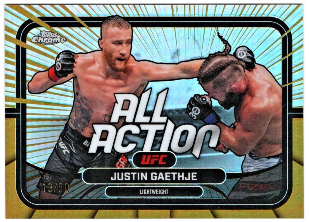 Justin Gaethje 2026 Topps Chrome UFC All-Action #AA-28 Gold Refractor