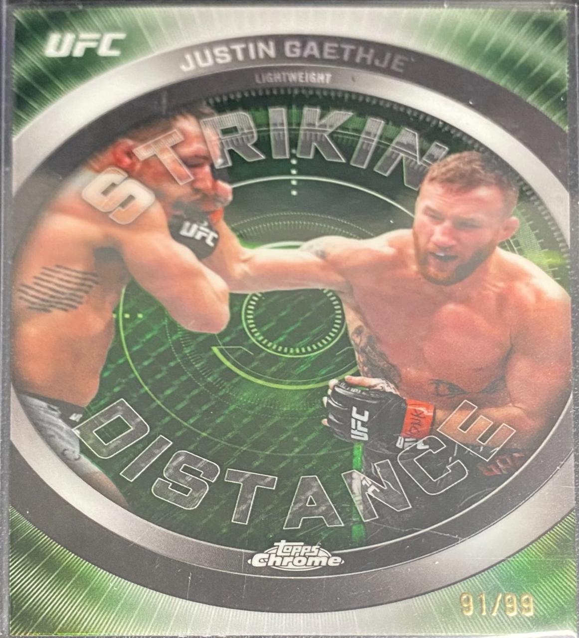 Justin Gaethje 2026 Topps Chrome UFC Striking Distance #SD-20 Green Refractor