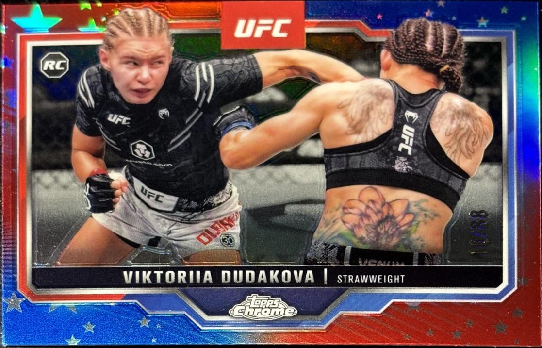 Viktoriia Dudakova 2025 Topps Chrome UFC Base #4 Red White Blue Refractor