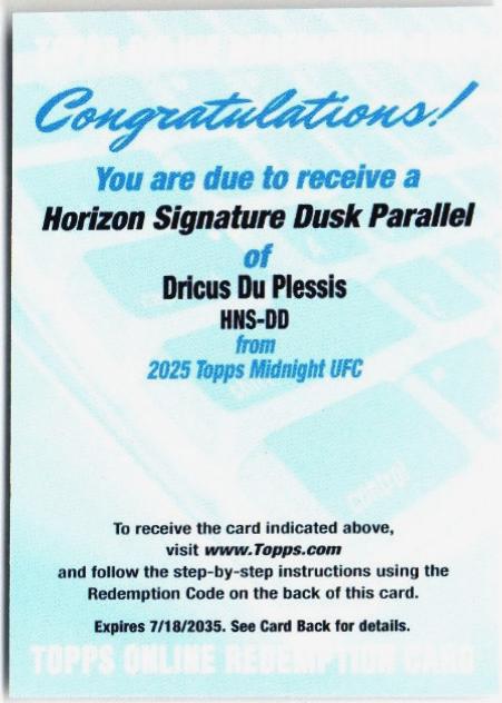 Dricus Du Plessis 2025 Topps Midnight UFC Horizon Signatures #HNS-DD Dusk