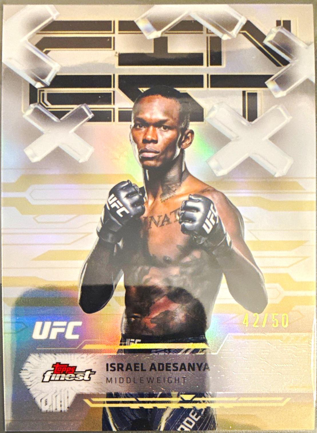 Israel Adesanya 2025 Topps Finest UFC Base Common #17 Gold Refractor