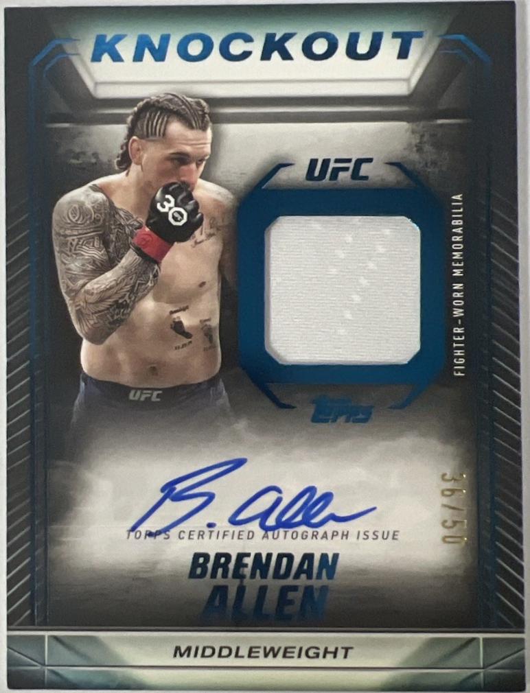 Brendan Allen 2024 Topps Knockout UFC Knockout Autograph Relics #KAR-BAN Blue