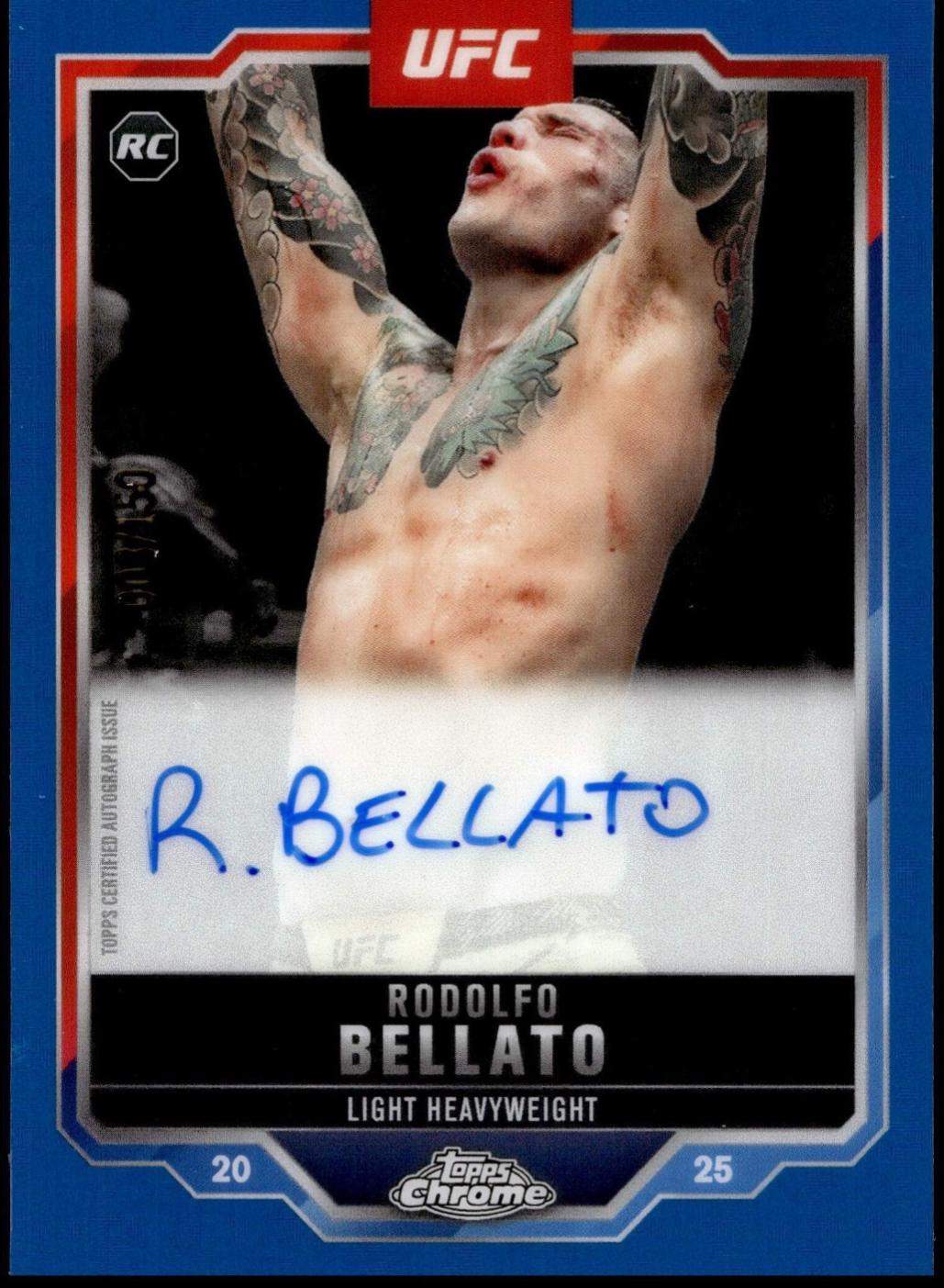 Rodolfo Bellato 2025 Topps Chrome UFC Chrome Rookie Autographs #CRA-RB Blue Refractor