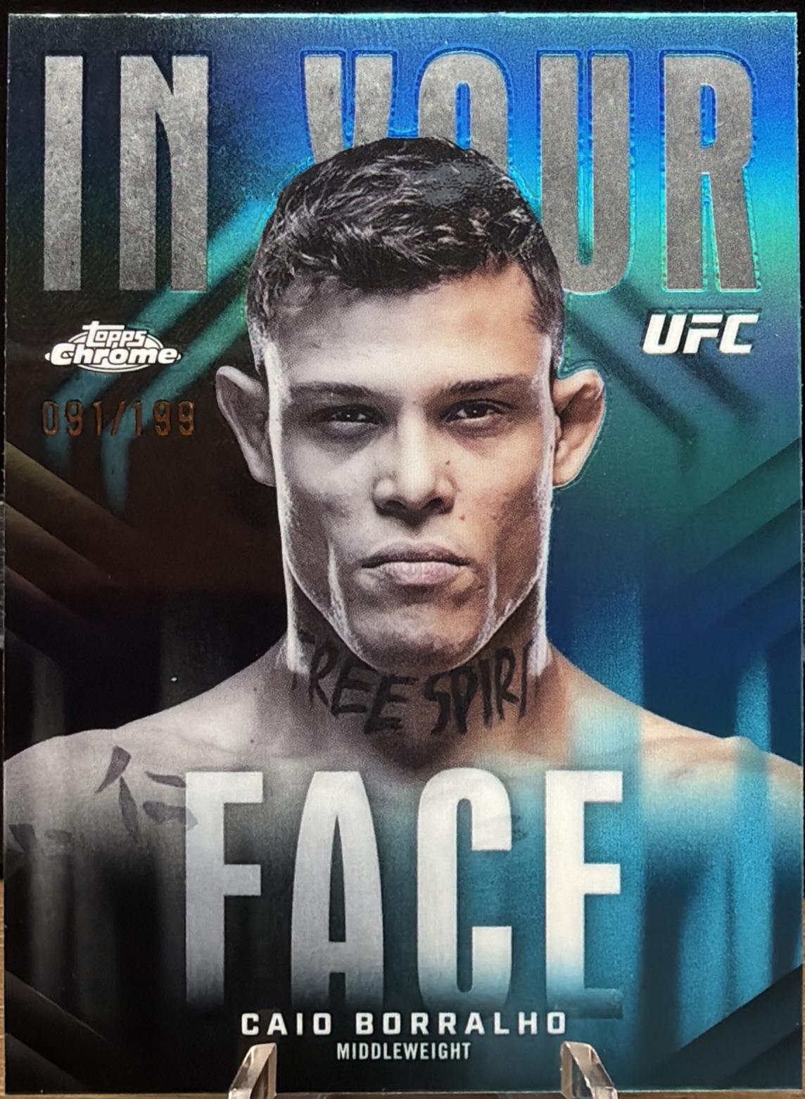 Caio Borralho 2026 Topps Chrome UFC In Your Face #IYF-7 Blue Refractor