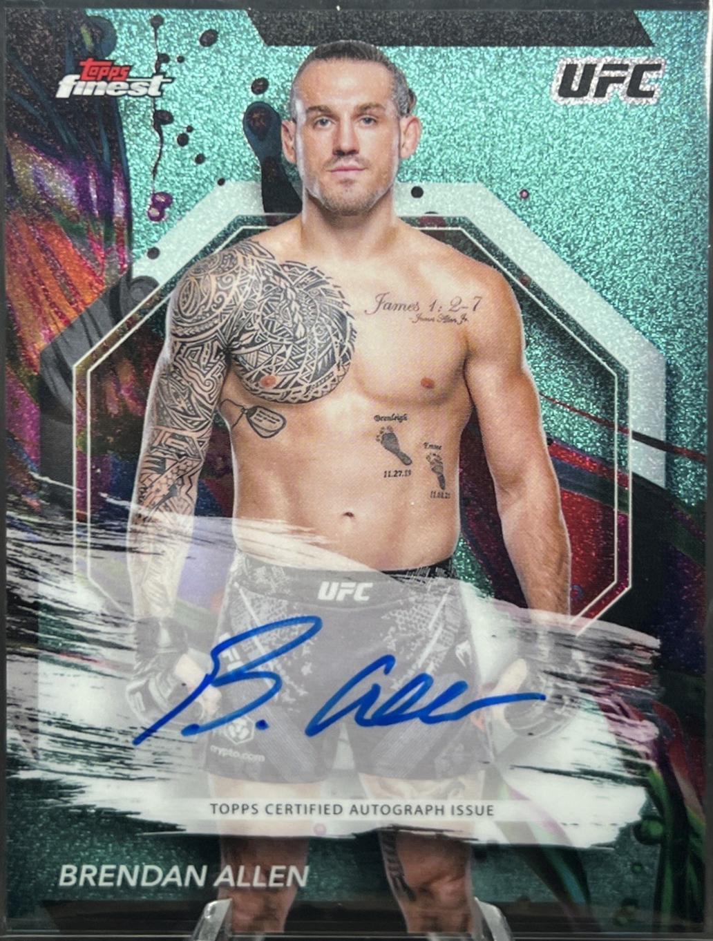 Brendan Allen 2024 Topps Finest UFC Finest Autographs #FA-BAN Aqua Glitter Refractor