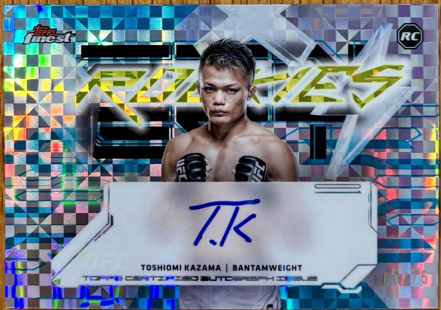 Toshiomi Kazama 2025 Topps Finest UFC Finest Rookie Autographs #FRA-TK Blue Checkerboard Refractor