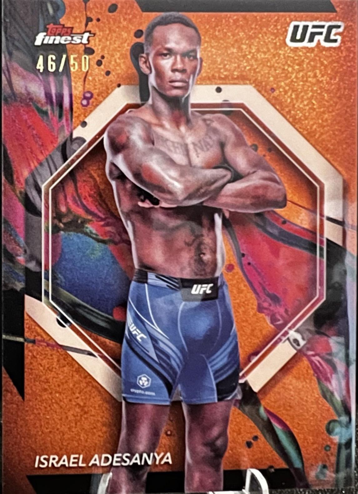 Israel Adesanya 2024 Topps Finest UFC Base Common #53 Tangerine Glitter Refractor