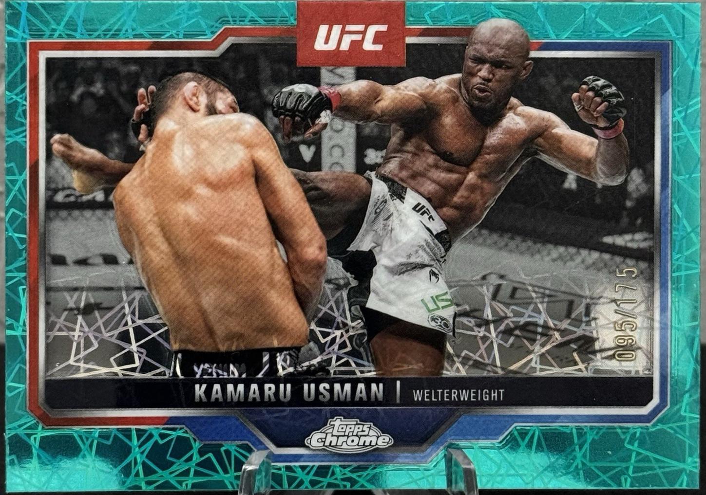 Kamaru Usman 2025 Topps Chrome UFC Base #27 Teal Lazer Refractor