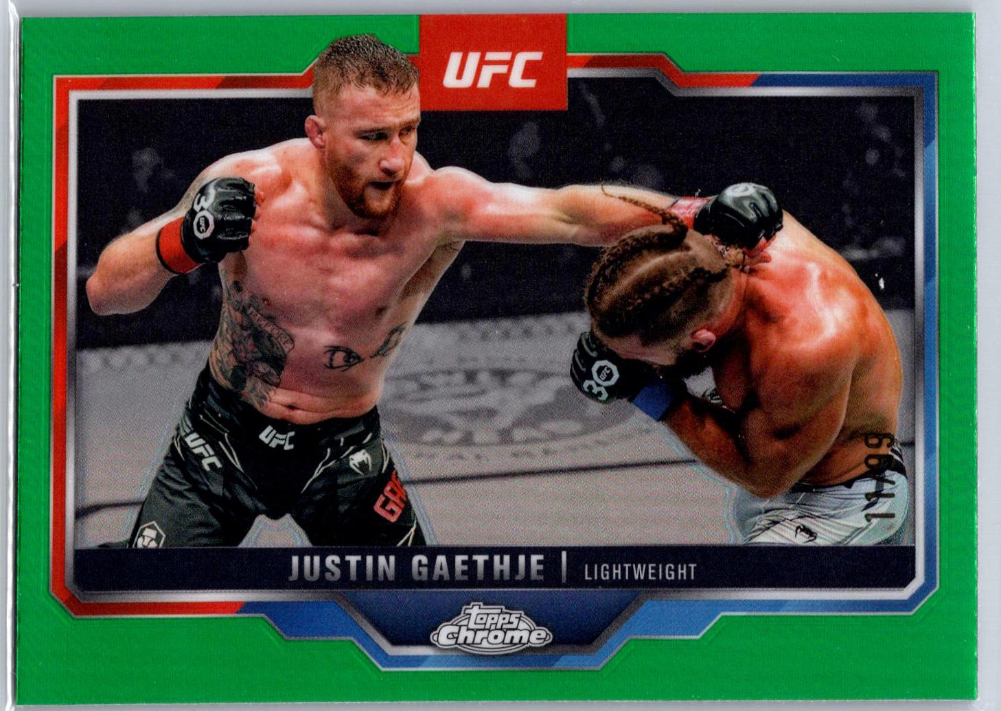 Justin Gaethje 2025 Topps Chrome UFC Base #138 Green Refractor