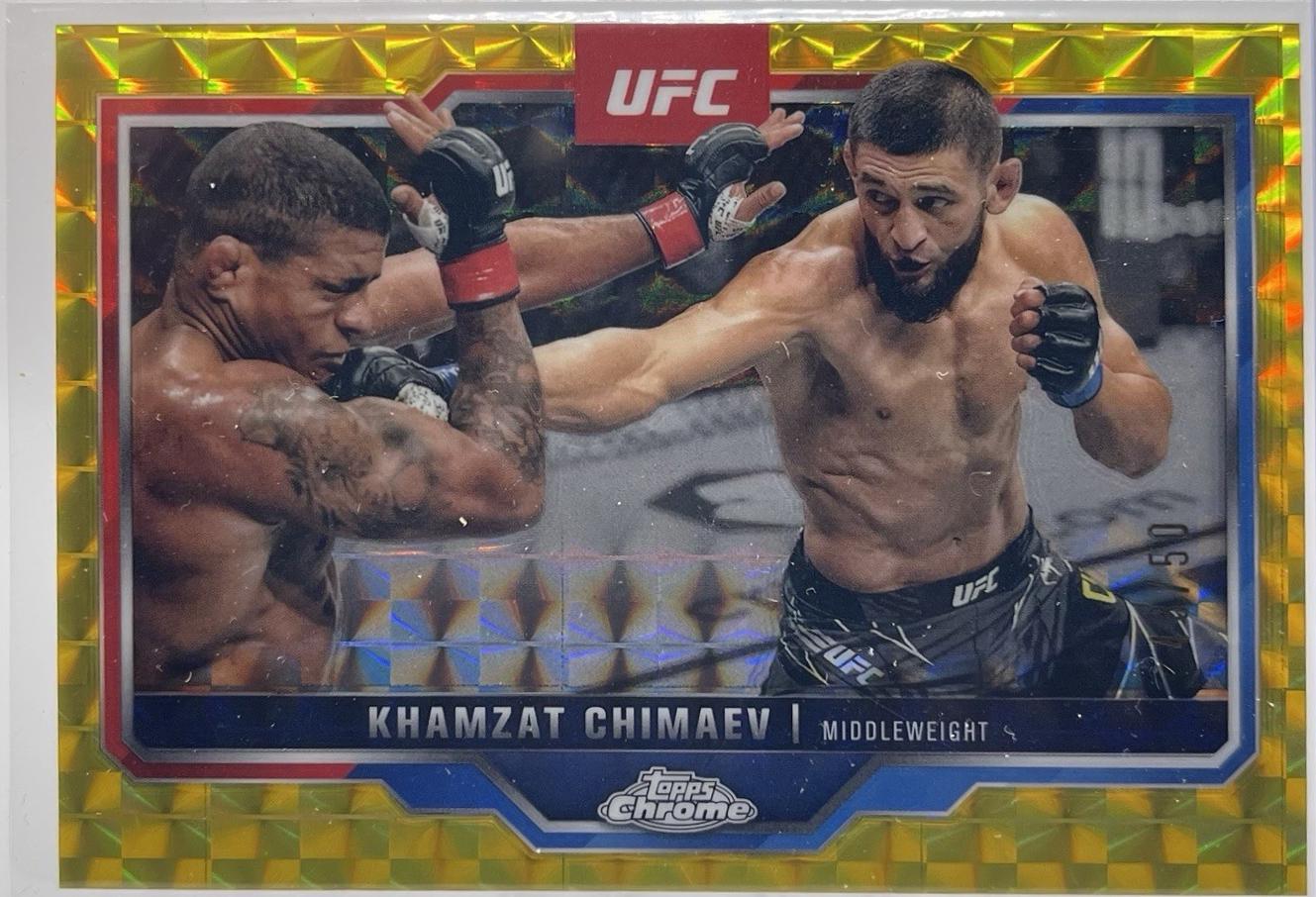 Khamzat Chimaev 2025 Topps Chrome UFC Base #102 Gold Geometric Refractor
