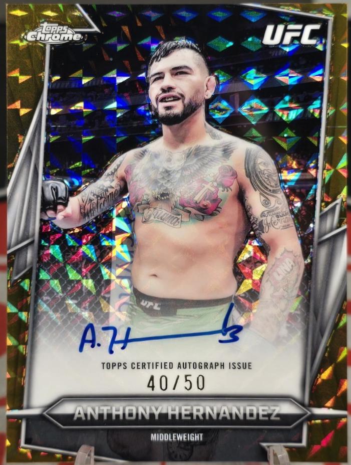 Anthony Hernandez 2026 Topps Chrome UFC Base Autographs #BAV-AH Gold Geometric Refractor