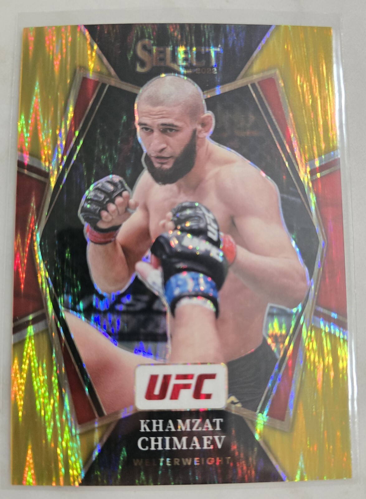 Khamzat Chimaev 2022 Panini Select UFC Premier Level #135 Gold Flash