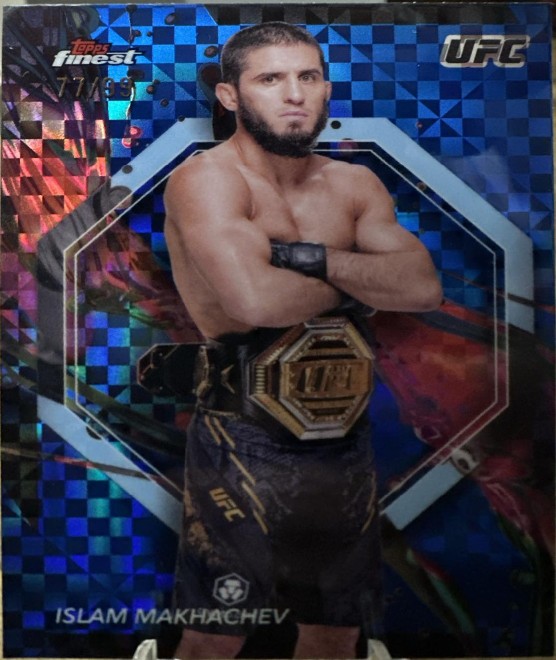 Islam Makhachev 2024 Topps Finest UFC Base Common #63 Blue Checkerboard Refractor