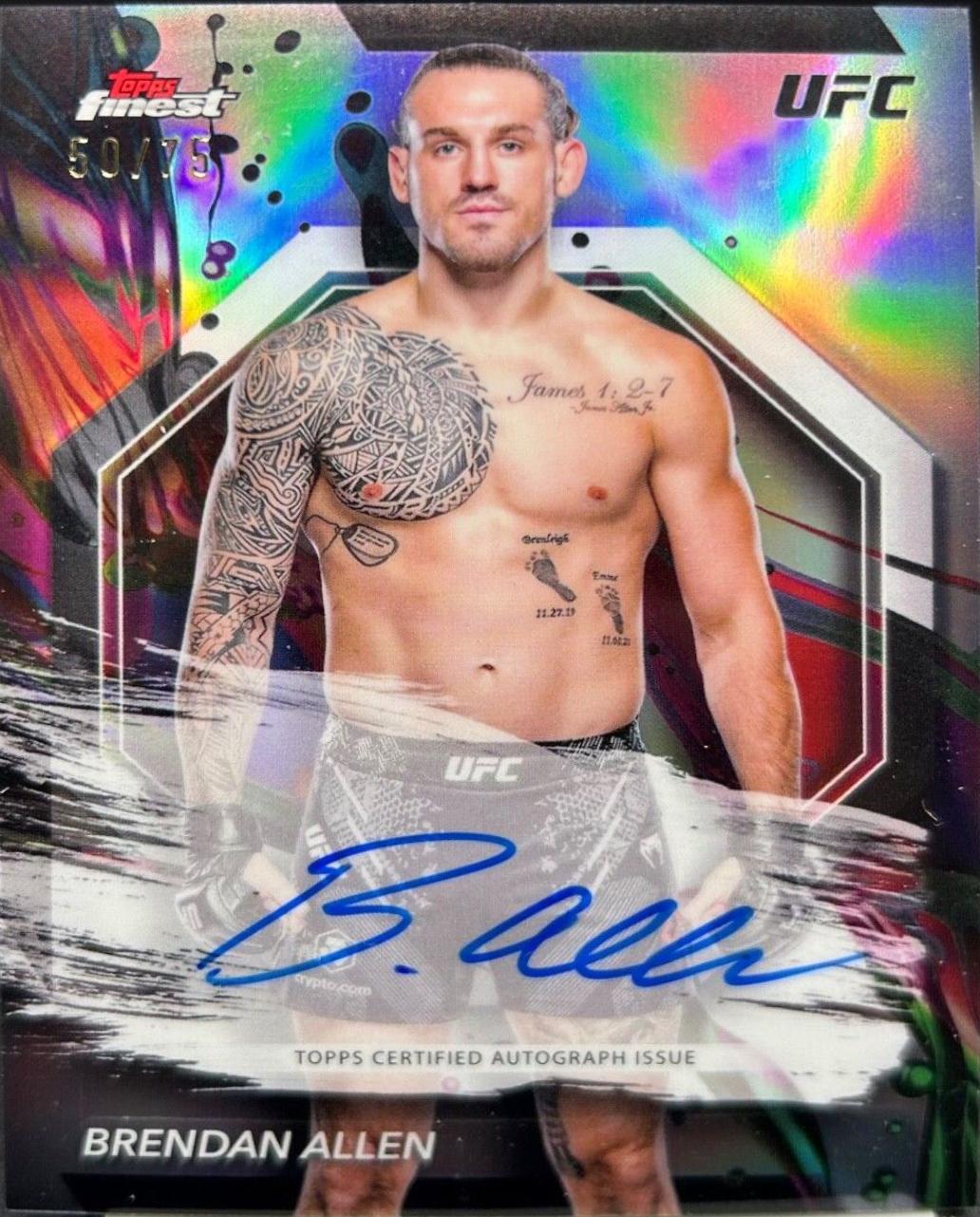 Brendan Allen 2024 Topps Finest UFC Finest Autographs #FA-BAN Blue Checkerboard Refractor