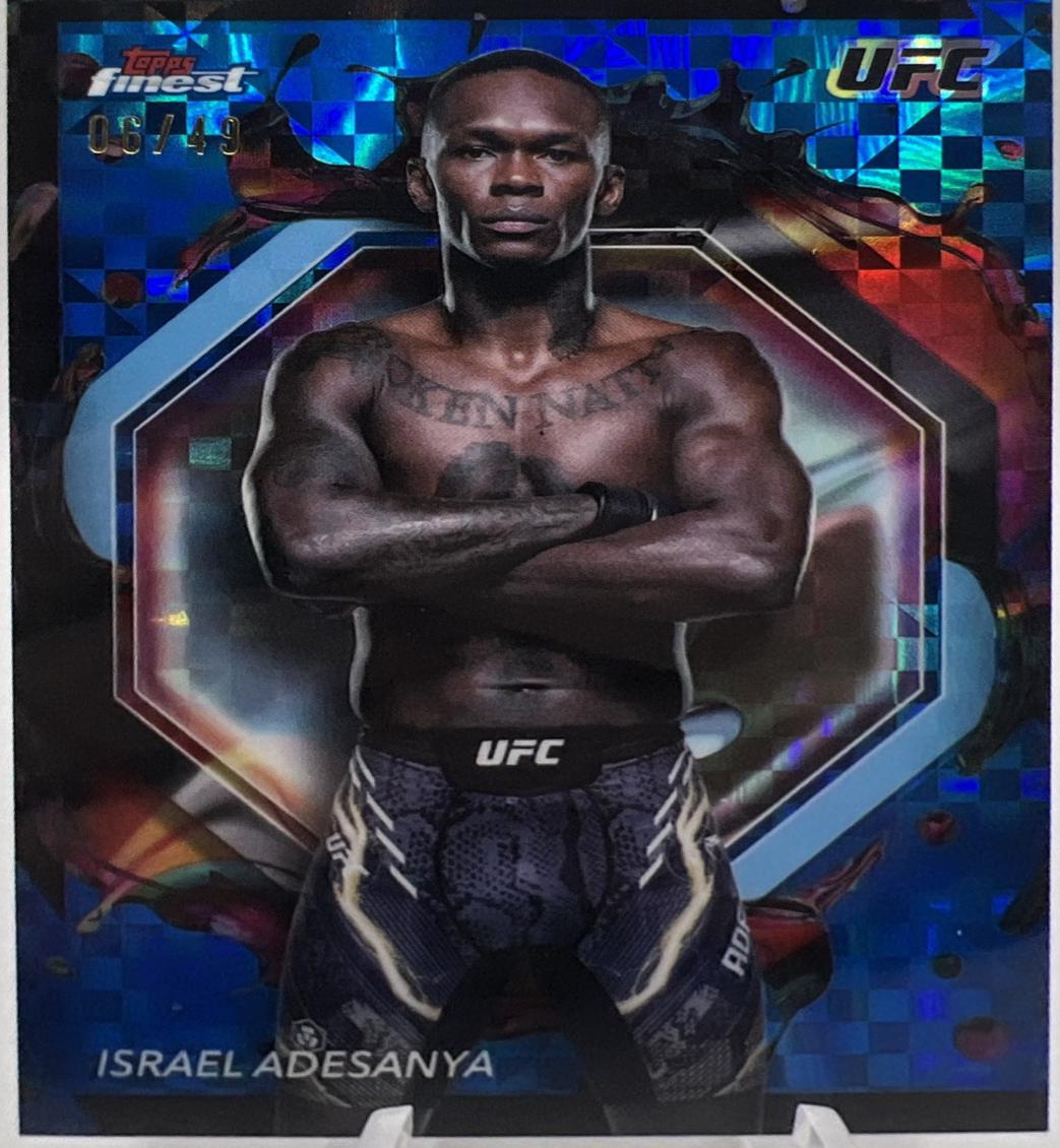 Israel Adesanya 2024 Topps Finest UFC Base Rare #206 Blue Checkerboard Refractor