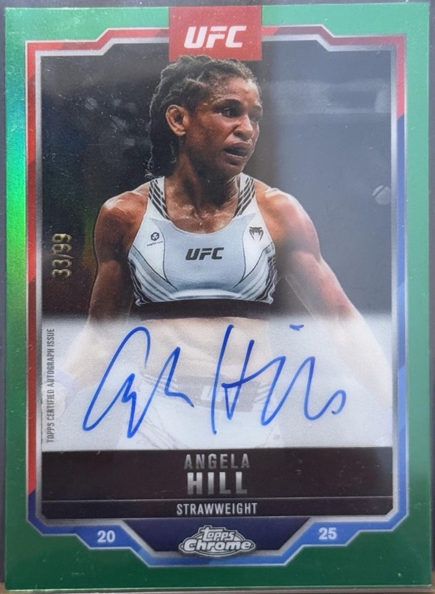 Angela Hill 2025 Topps Chrome UFC Chrome Veteran Autographs #CVA-AH Green Refractor