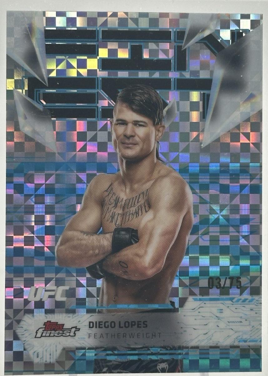 Diego Lopes 2025 Topps Finest UFC Base Uncommon #104 Blue Checkerboard Refractor