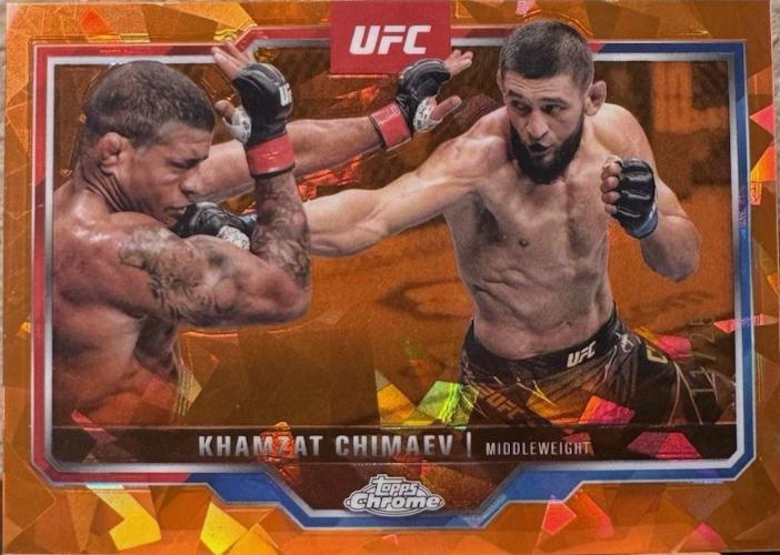 Khamzat Chimaev 2025 Topps Chrome Sapphire UFC Base Sapphire #102 Orange Sapphire