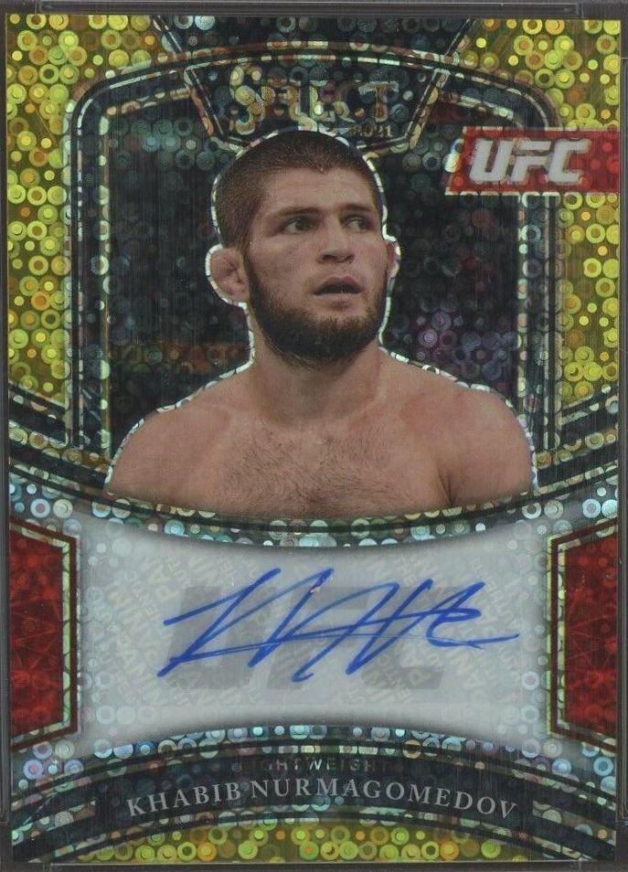 Khabib Nurmagomedov 2021 Panini Select UFC Signatures #45 Gold Disco Prizms