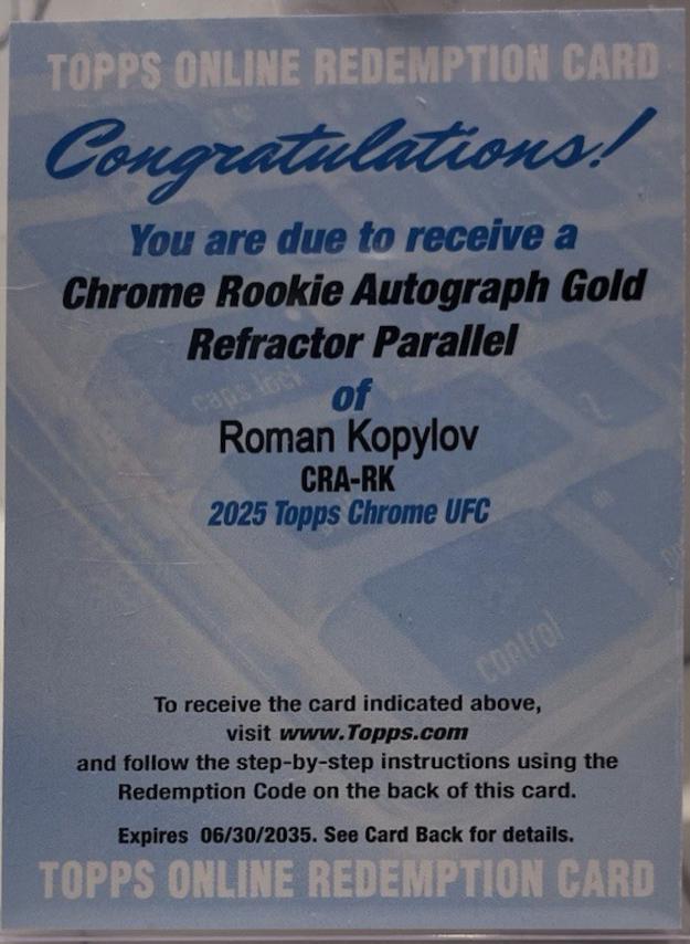 Roman Kopylov 2025 Topps Chrome UFC Chrome Rookie Autographs #CRA-RK Gold Refractor