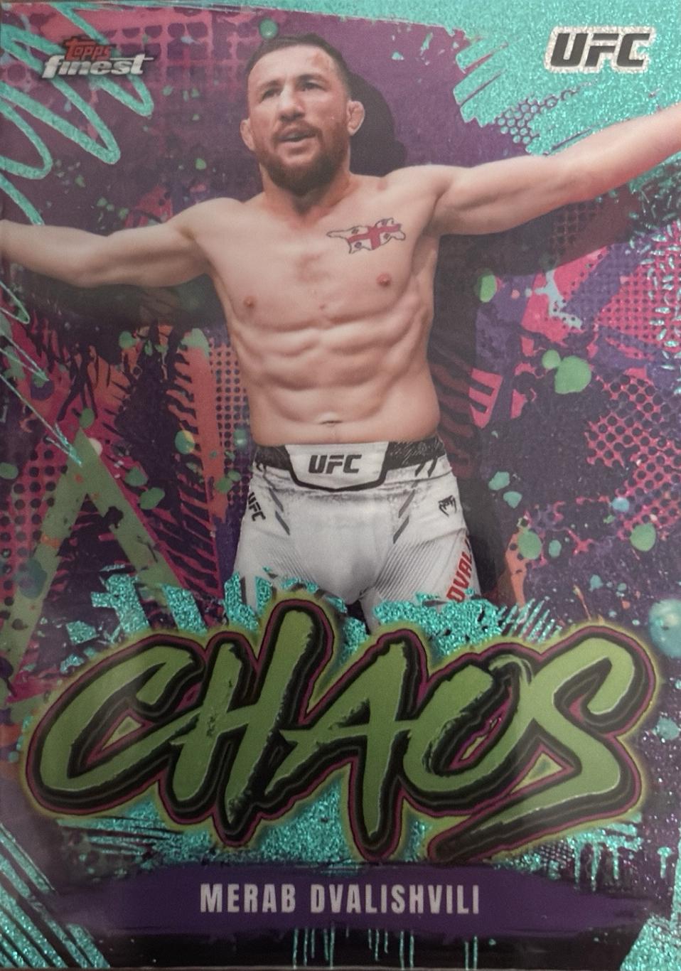 Merab Dvalishvili 2024 Topps Finest UFC Chaos #CHA-9 Aqua Glitter Refractor