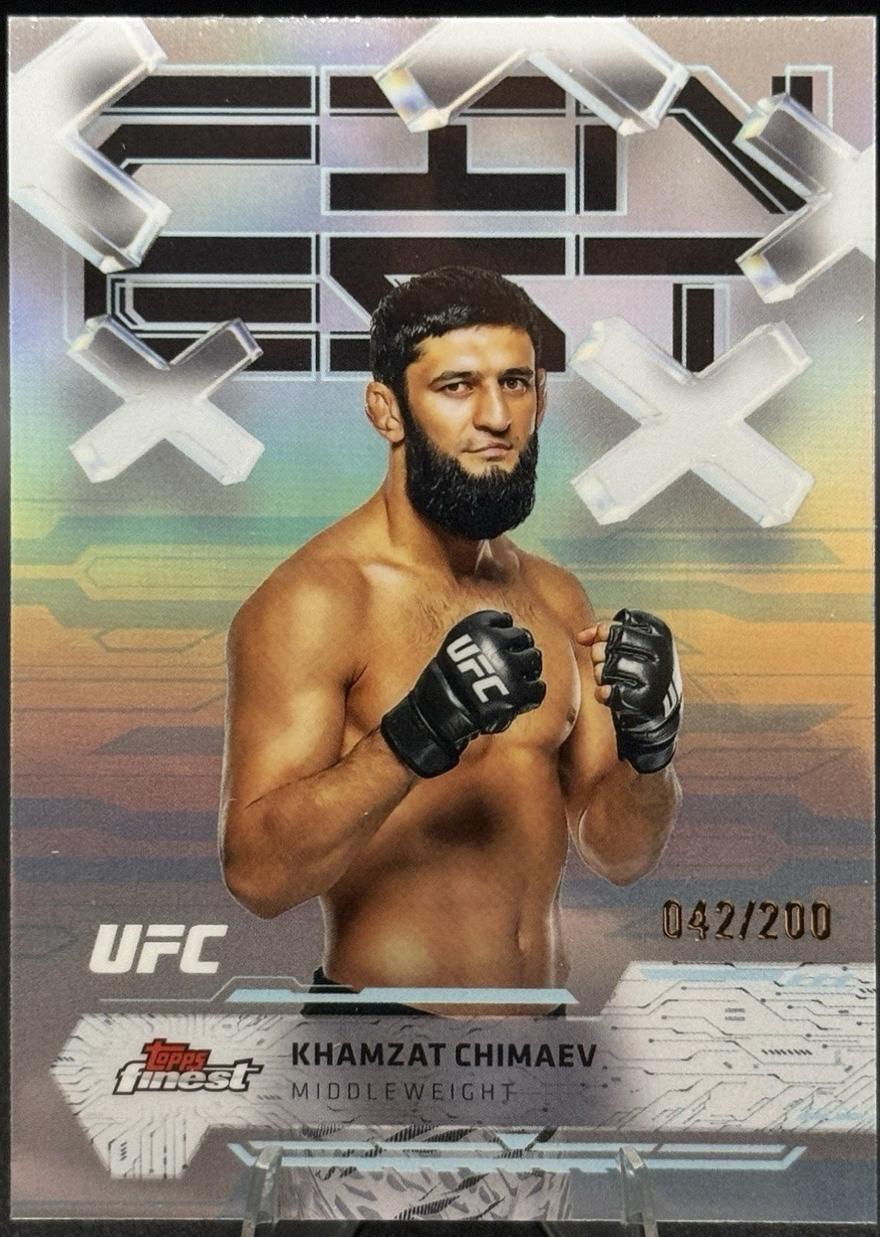 Khamzat Chimaev 2025 Topps Finest UFC Base Common #24 Blue Refractor