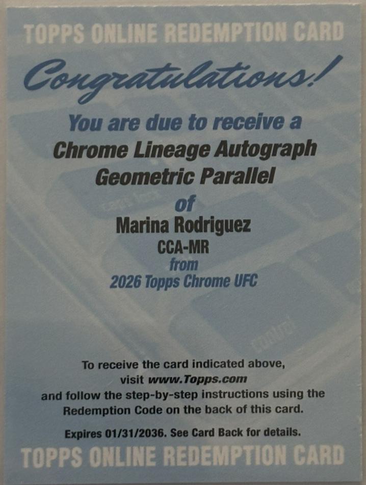 Marina Rodriguez 2026 Topps Chrome UFC Chrome Lineage Autographs #CCA-MR Geometric Refractor