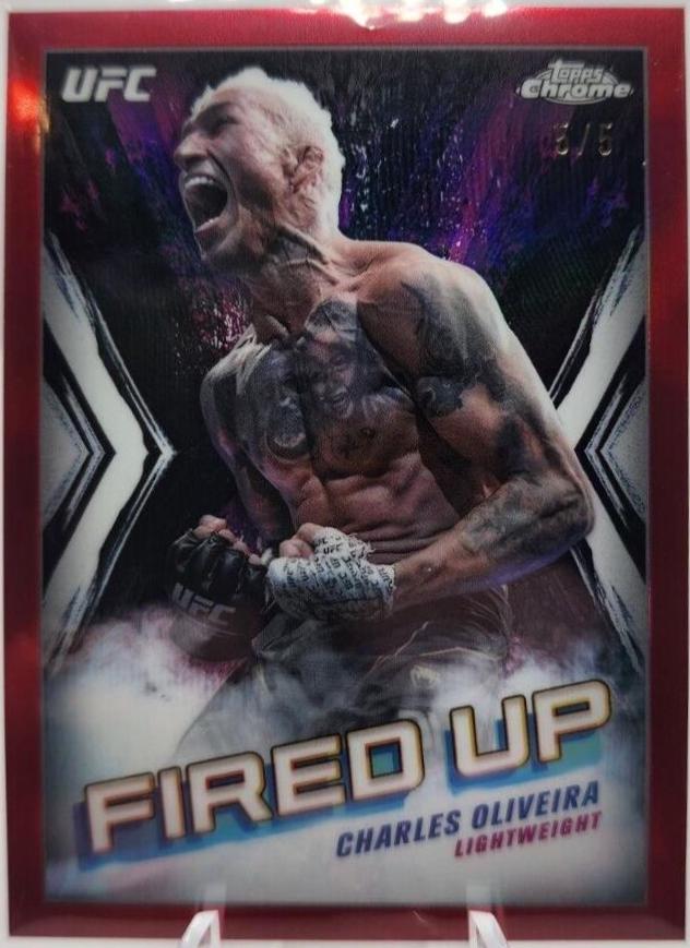 Charles Oliveira 2024 Topps Chrome UFC Fired Up #FDP-16 Red Refractor
