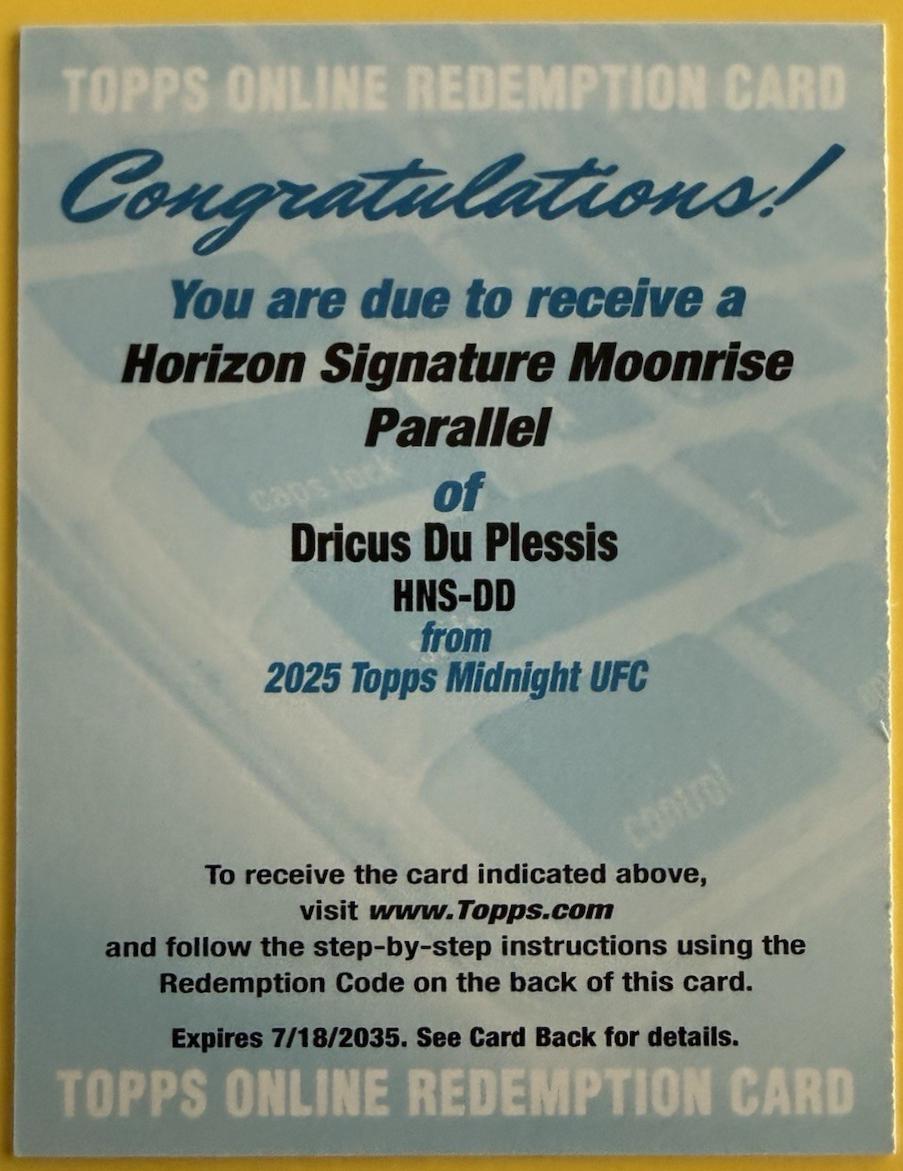 Dricus Du Plessis 2025 Topps Midnight UFC Horizon Signatures #HNS-DD Moonrise