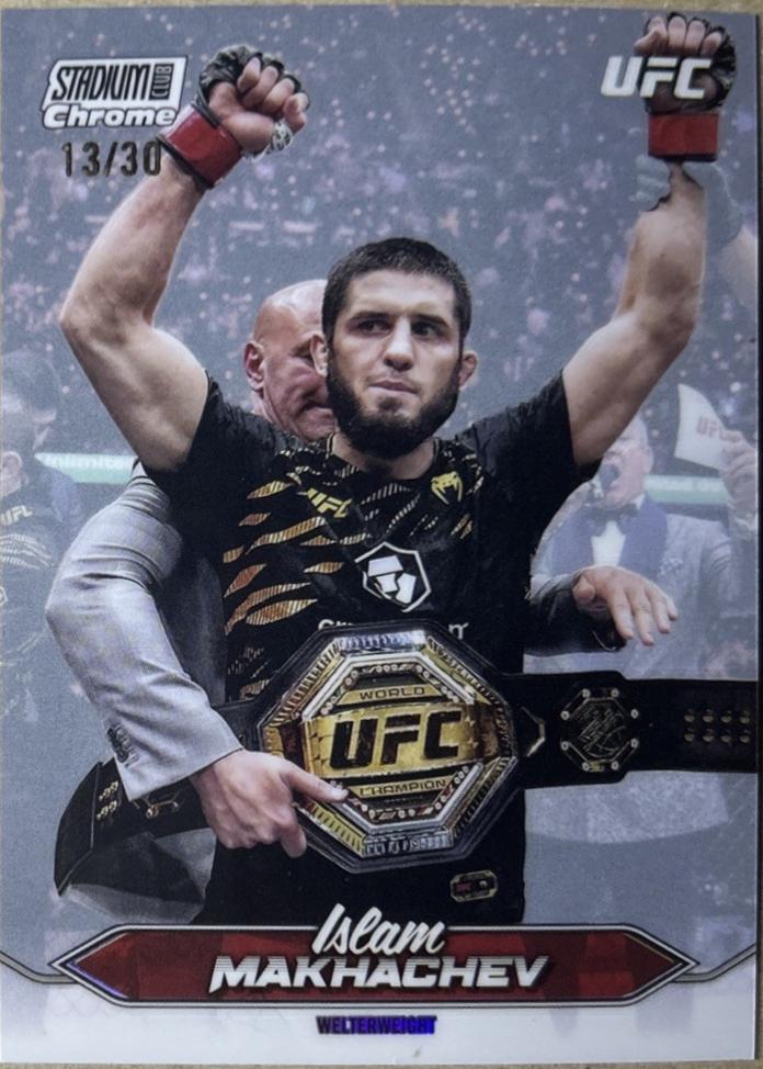 Islam Makhachev 2025 Topps Stadium Club UFC Base Chrome #C-1 Pearl White Refractor