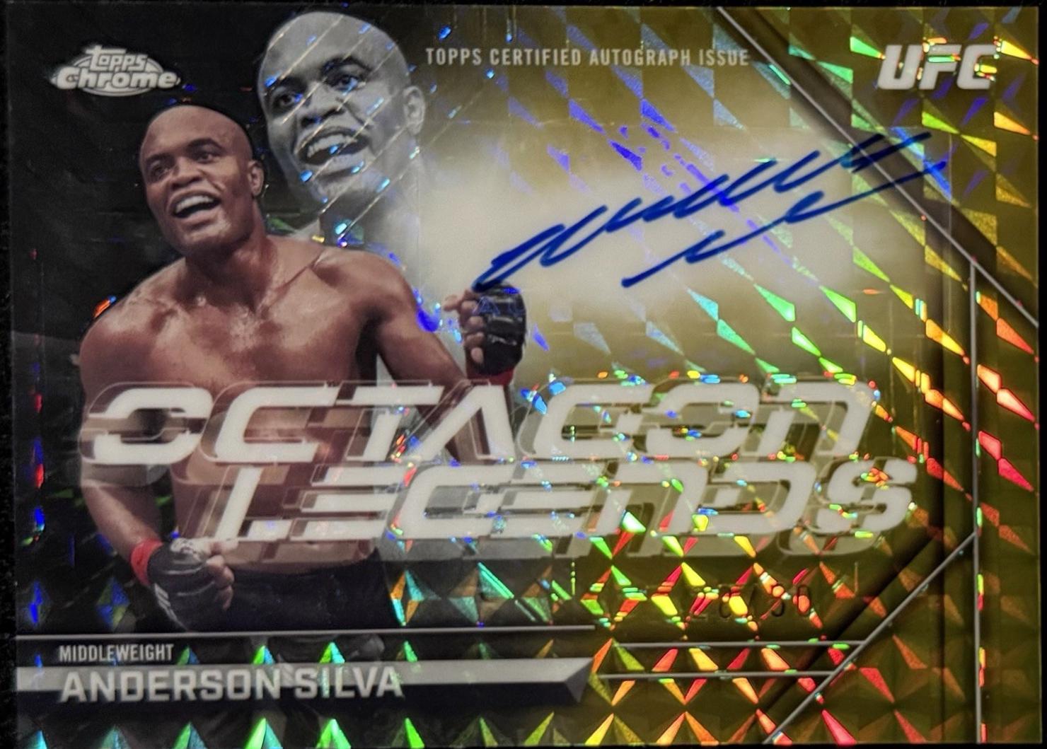 Anderson Silva 2026 Topps Chrome UFC Octagon Legends Autographs #OLA-AS Gold Geometric Refractor