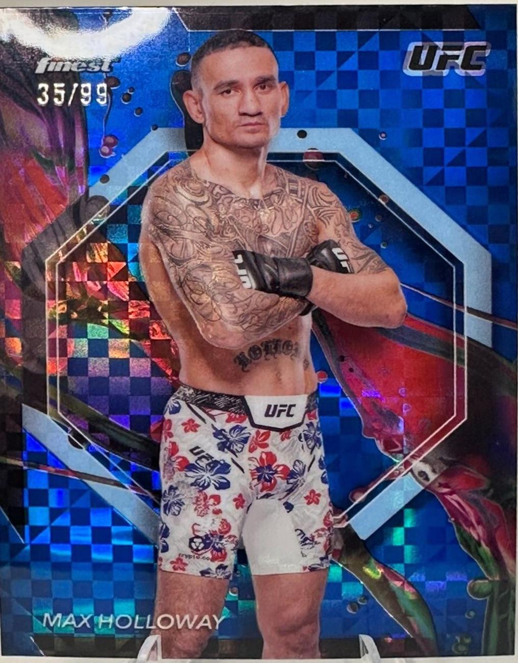Max Holloway 2024 Topps Finest UFC Base Common #31 Blue Checkerboard Refractor