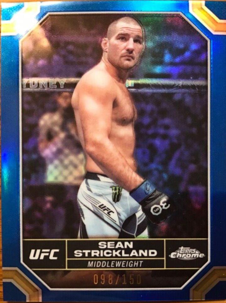 Sean Strickland 2024 Topps Chrome UFC Base #174 Blue Refractor