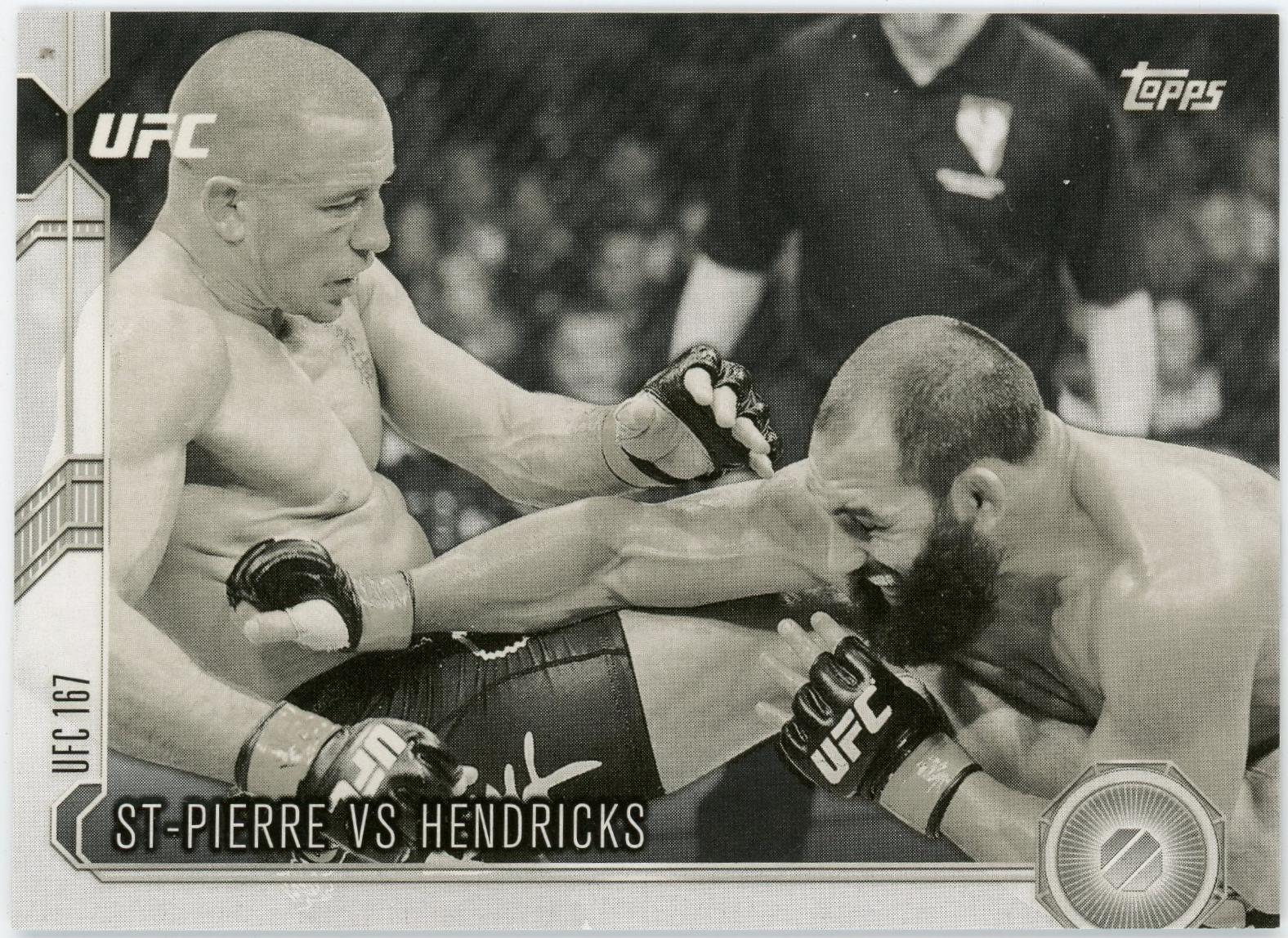 Georges St-Pierre / Johny Hendricks 2015 Topps UFC Chronicles Base #215 Black and White