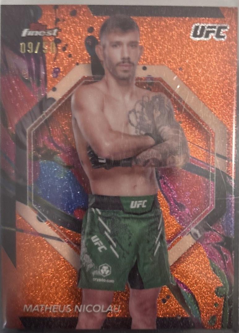 Matheus Nicolau 2024 Topps Finest UFC Base Common #99 Tangerine Glitter Refractor