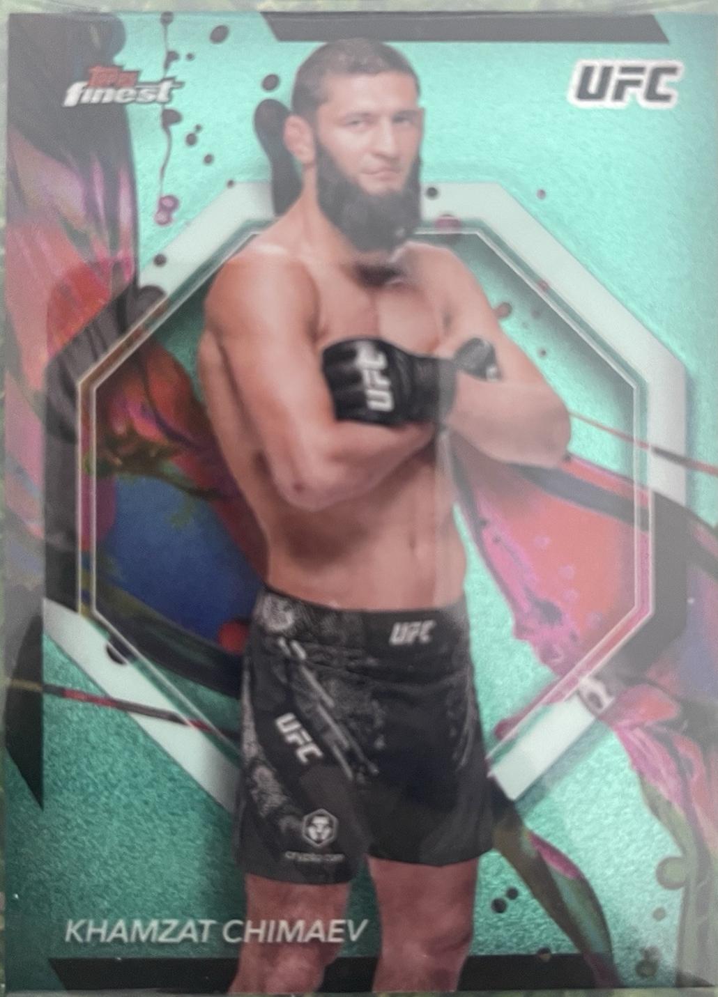 Khamzat Chimaev 2024 Topps Finest UFC Base Common #89 Aqua Glitter Refractor