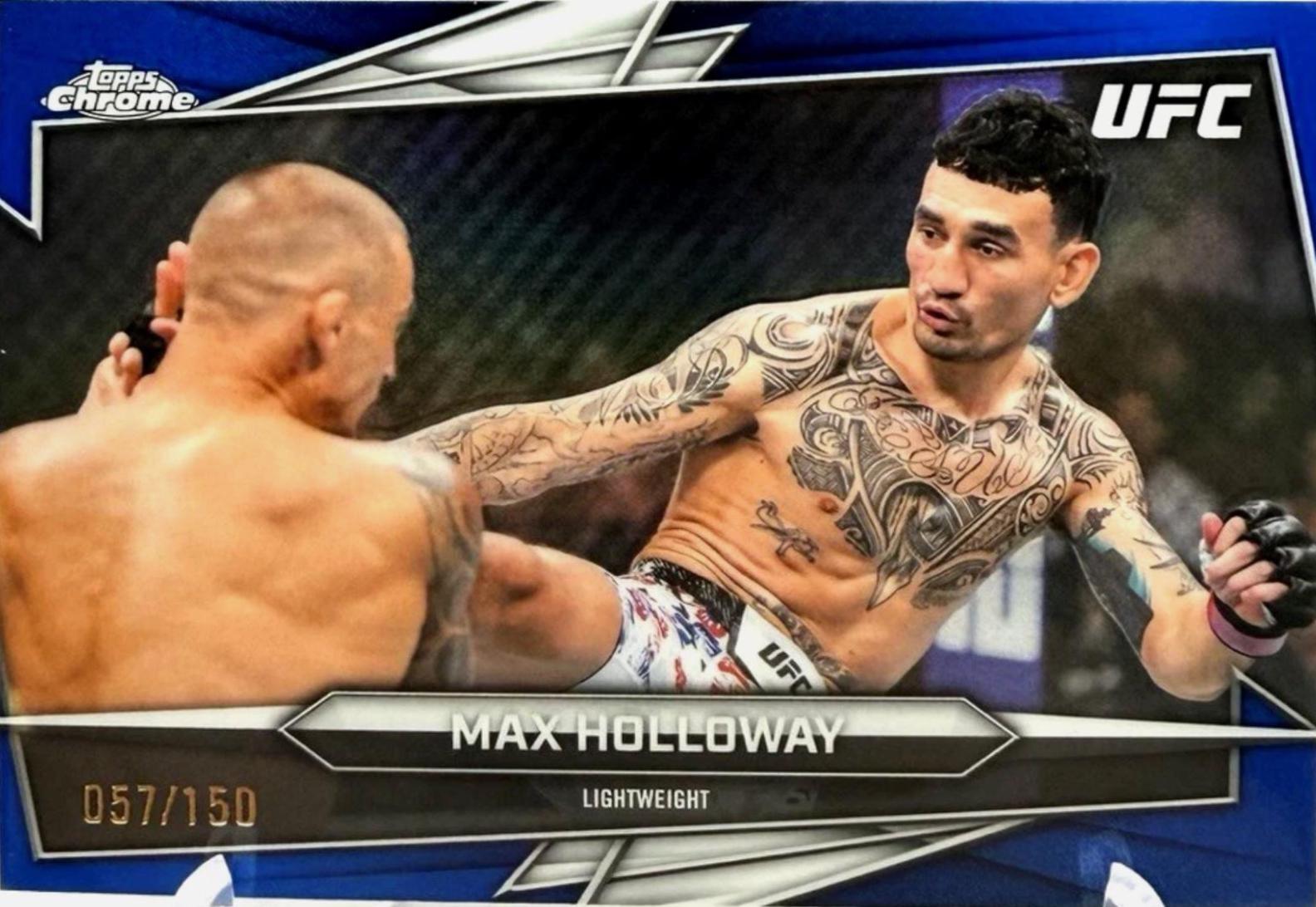 Max Holloway 2026 Topps Chrome UFC Base #100 Blue Refractor