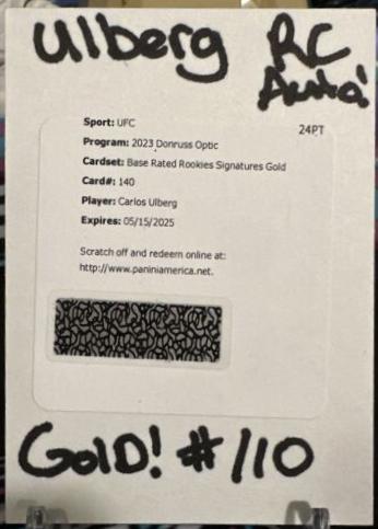 Carlos Ulberg 2023 Panini Donruss Optic UFC Base Rated Rookies Signatures #140 Gold