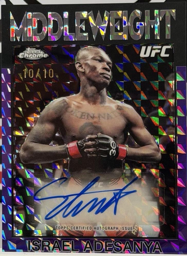 Israel Adesanya 2026 Topps Chrome UFC 1986 Topps Signatures #86S-IA Purple Geometric Refractor