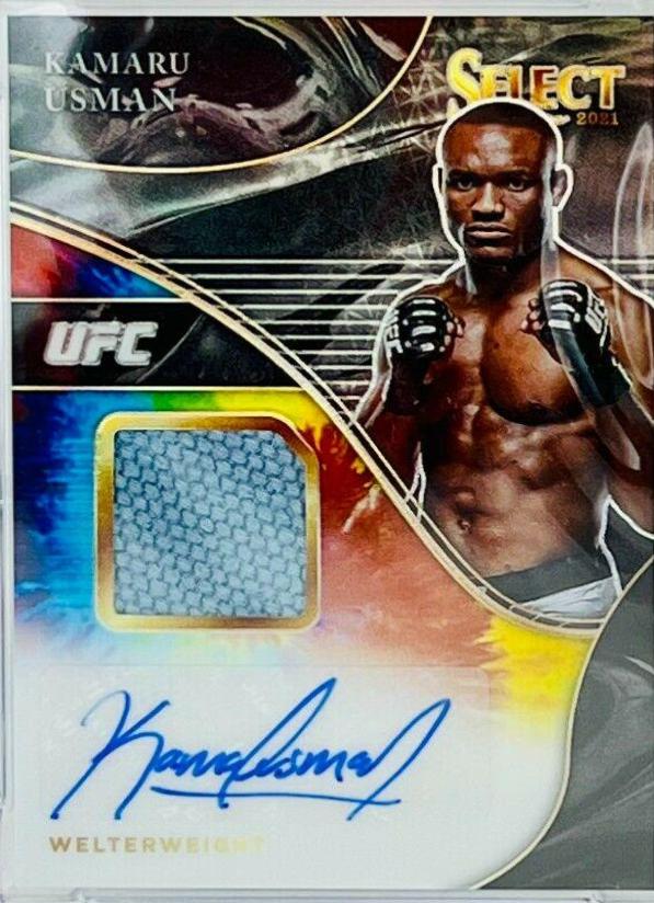 Kamaru Usman 2021 Panini Select UFC Signatures #28 Tie Dye Prizms