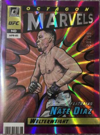 Nate Diaz 2022 Panini Donruss UFC Octagon Marvels #14 Purple Laser