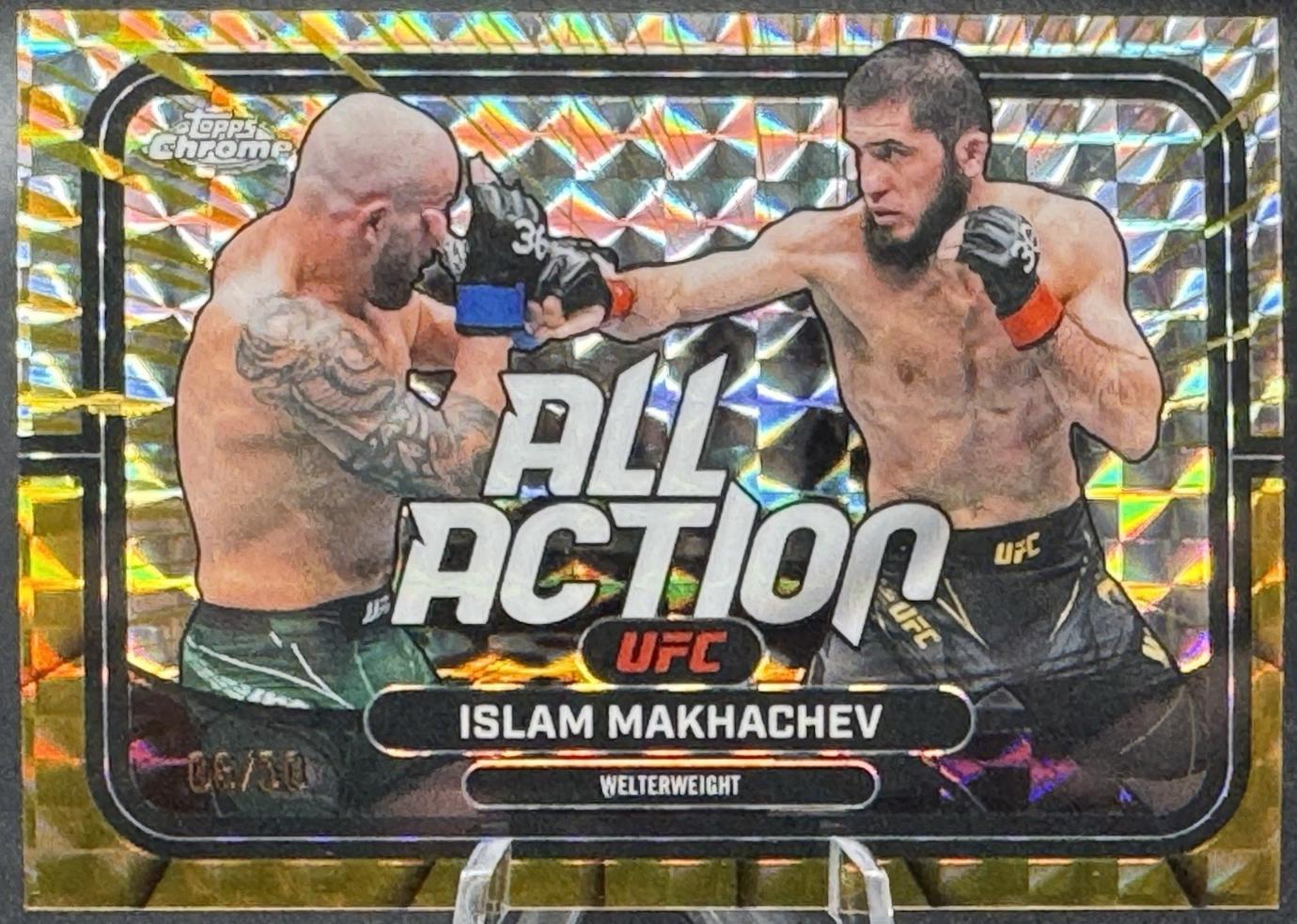 Islam Makhachev 2026 Topps Chrome UFC All-Action #AA-45 Gold Geometric Refractor