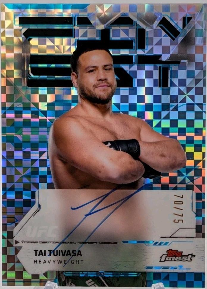 Tai Tuivasa 2025 Topps Finest UFC Finest Autographs #FA-TT Blue Checkerboard Refractor