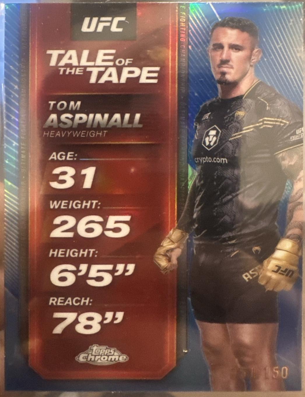 Tom Aspinall 2025 Topps Chrome UFC Tale of the Tape #TTT-30 Blue Refractor