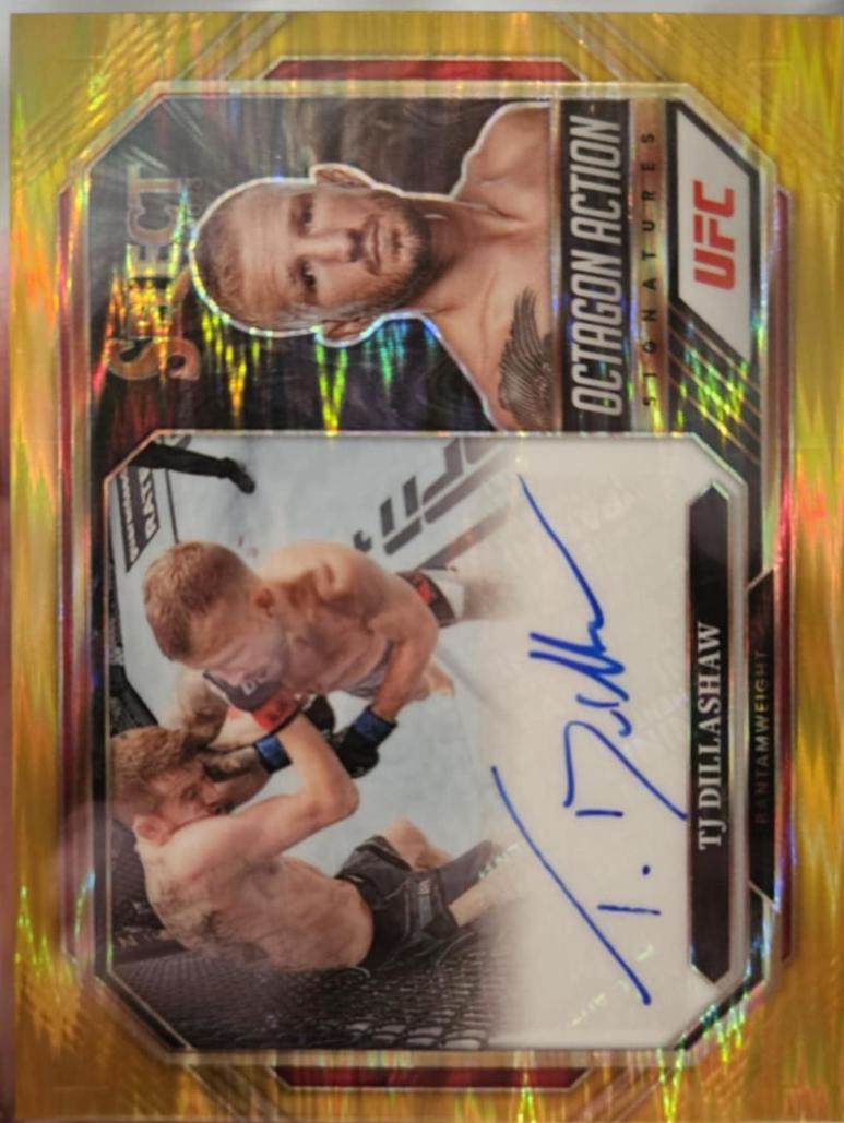 TJ Dillashaw 2023 Panini Select UFC Octagon Action Signatures #35 Gold Flash