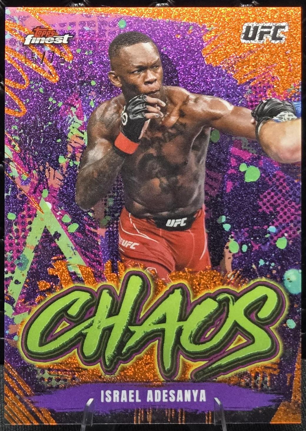 Israel Adesanya 2024 Topps Finest UFC Chaos #CHA-29 Tangerine Glitter Refractor