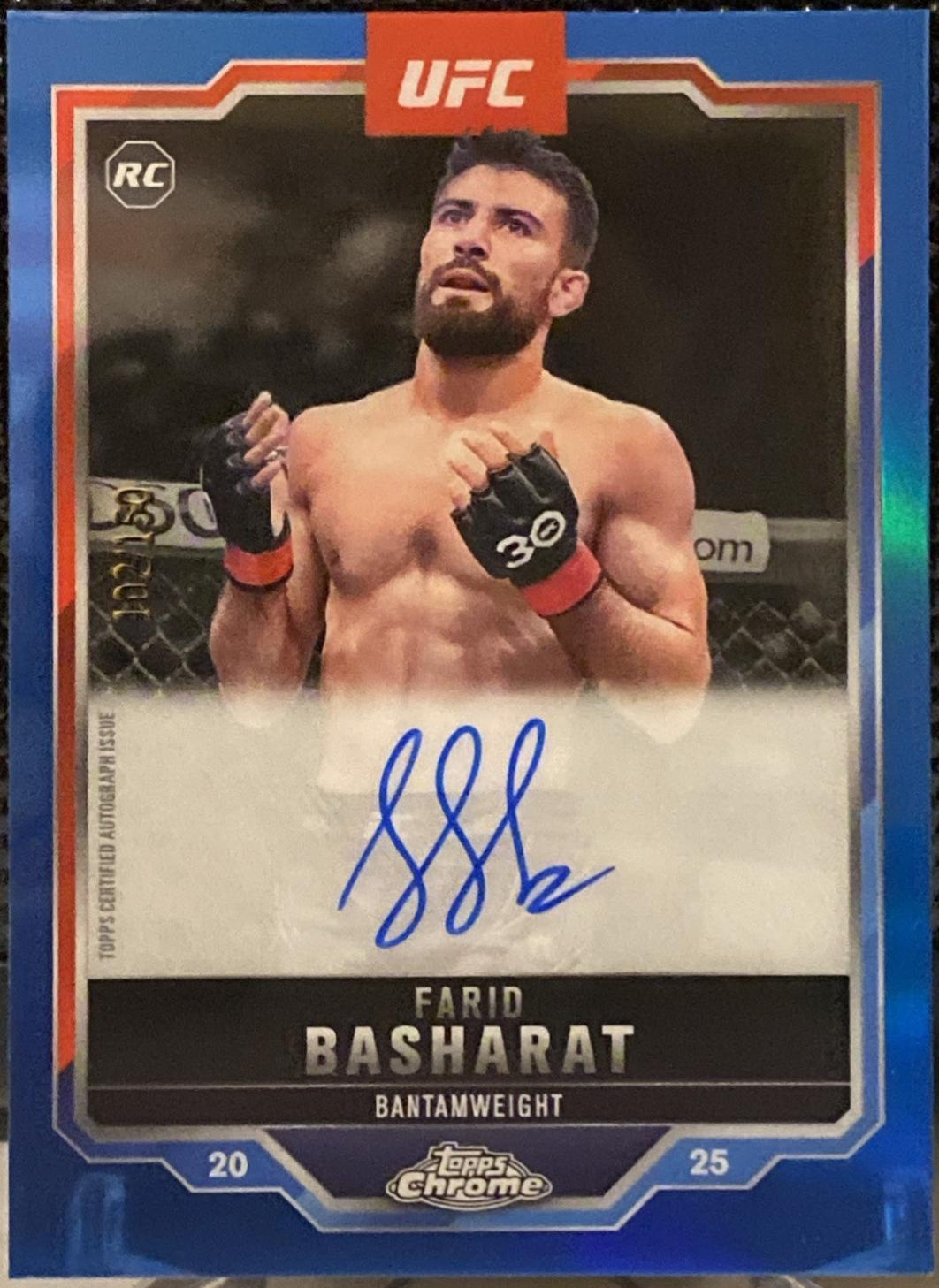 Farid Basharat 2025 Topps Chrome UFC Chrome Rookie Autographs #CRA-FB Blue Refractor