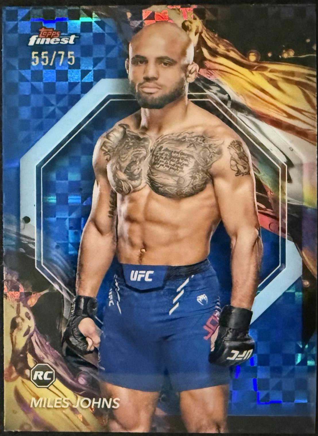 Miles Johns 2024 Topps Finest UFC Base Common #3 Blue Checkerboard Refractor