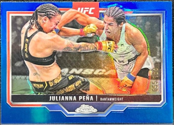 Julianna Peña 2025 Topps Chrome UFC Base #142 Blue Refractor